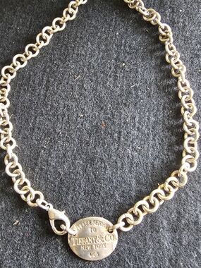 Tiffany & Co. Sterling Silver Oval Tag Link Necklace - Silver